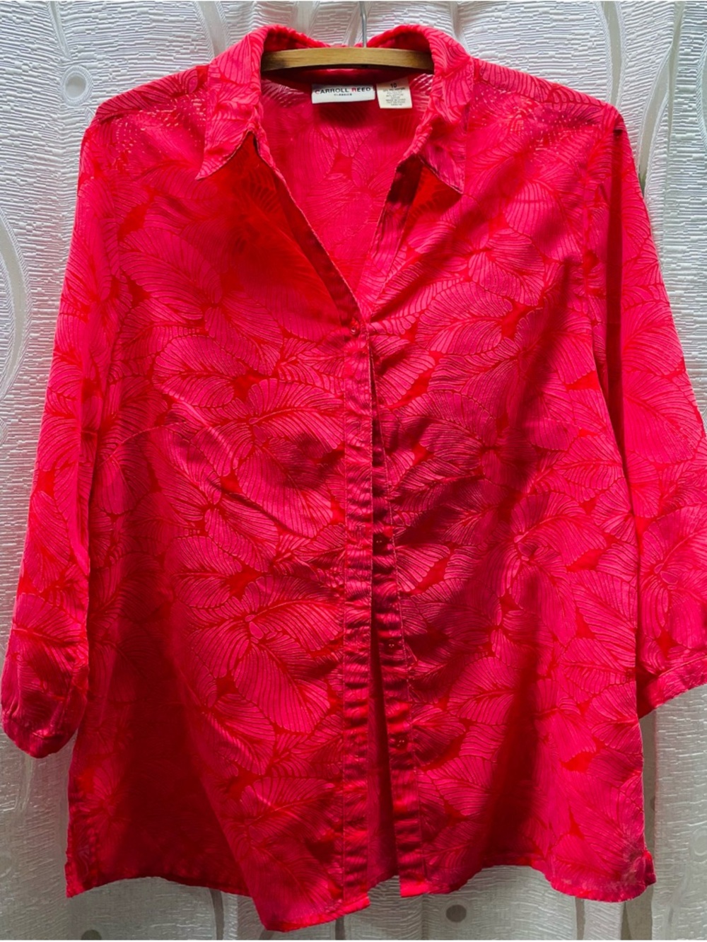 Carroll Reed Button‎ Down Shirt Womens 10 Pink Excellent Tropical Burnout Palm